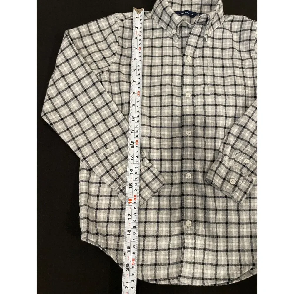 ~ Janie and Jack 8 Boy's Button Down Shirt Plaid Blue Black Gray Flannel Cotton